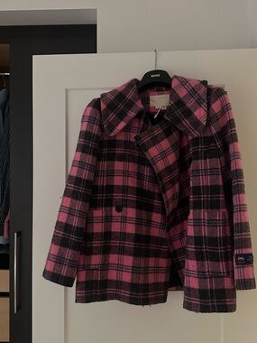 Ted Baker Pink & Black Plaid Peacoat